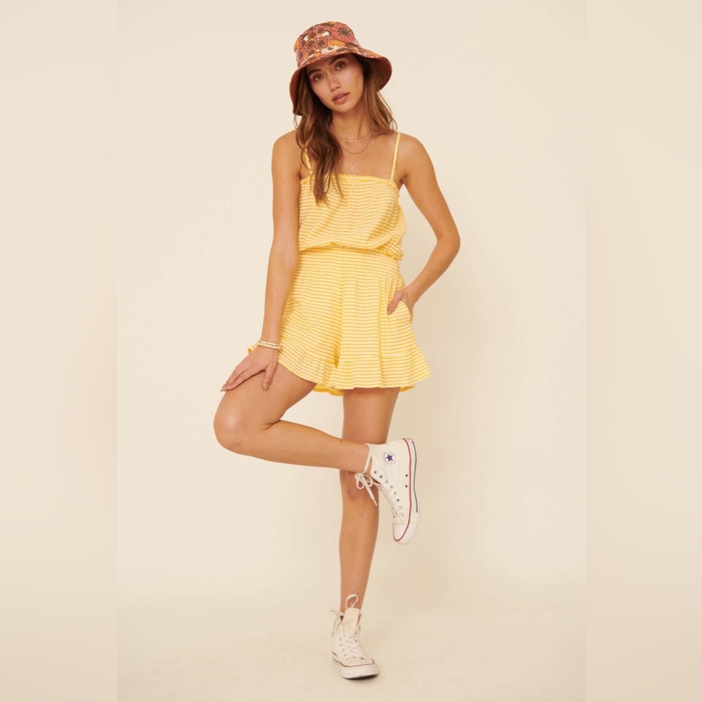Process Lemonade Stand Ruffled Gingham Cami Romper